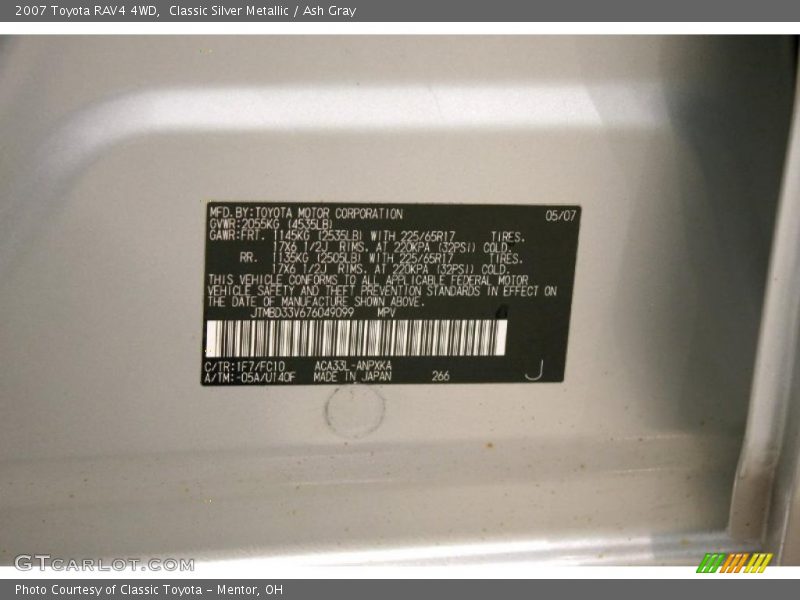 Classic Silver Metallic / Ash Gray 2007 Toyota RAV4 4WD