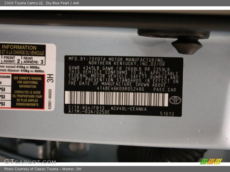 Sky Blue Pearl / Ash 2009 Toyota Camry LE