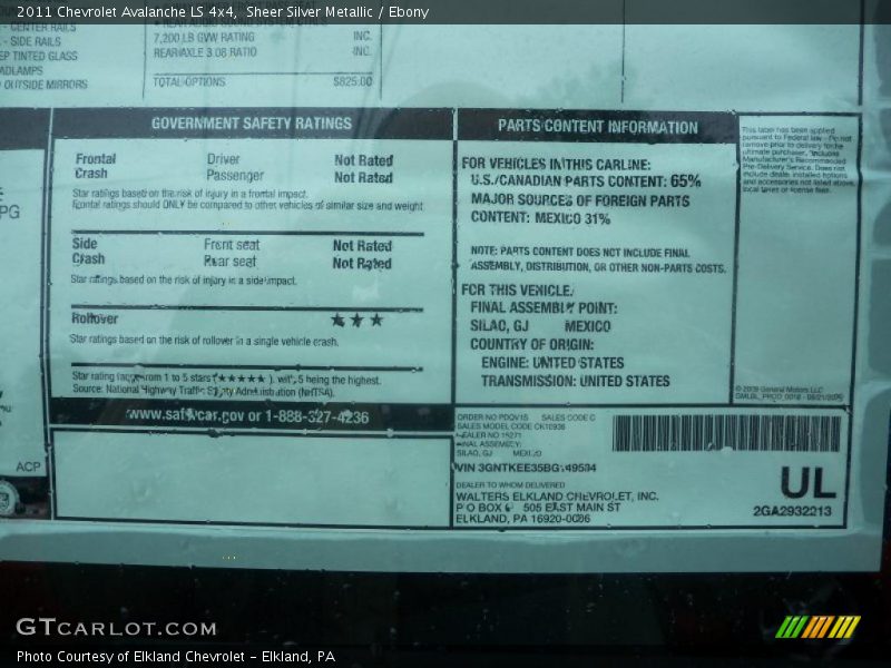  2011 Avalanche LS 4x4 Window Sticker