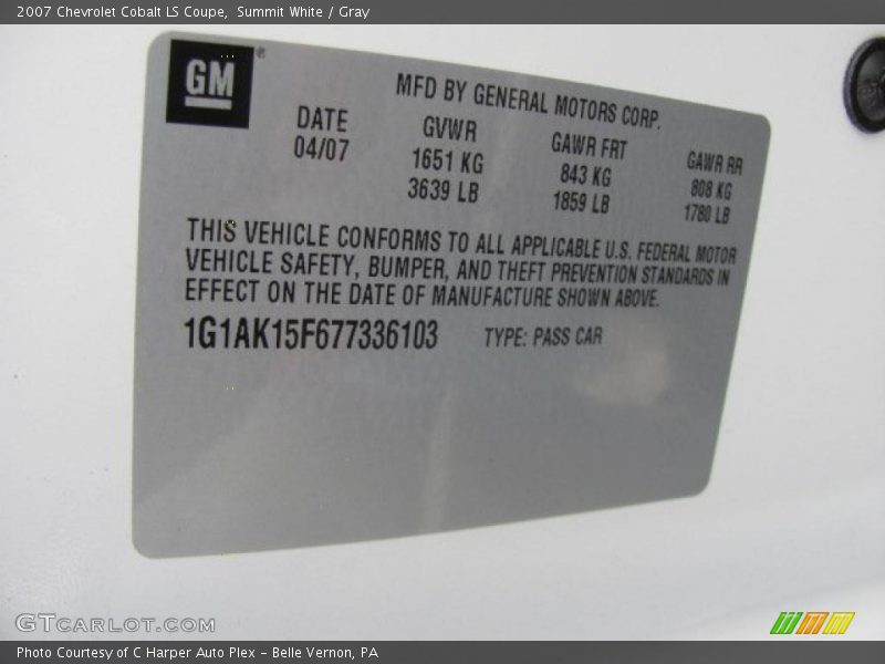 Summit White / Gray 2007 Chevrolet Cobalt LS Coupe