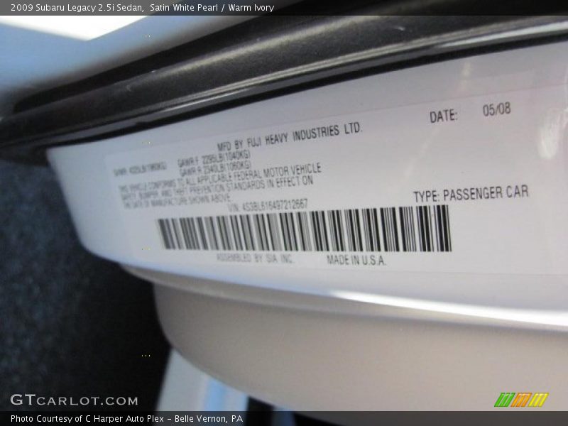 Satin White Pearl / Warm Ivory 2009 Subaru Legacy 2.5i Sedan