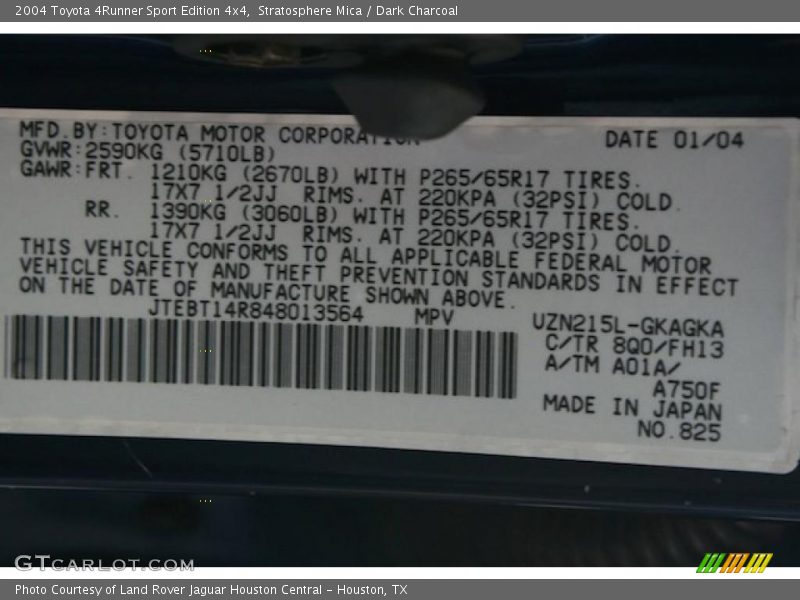 Stratosphere Mica / Dark Charcoal 2004 Toyota 4Runner Sport Edition 4x4