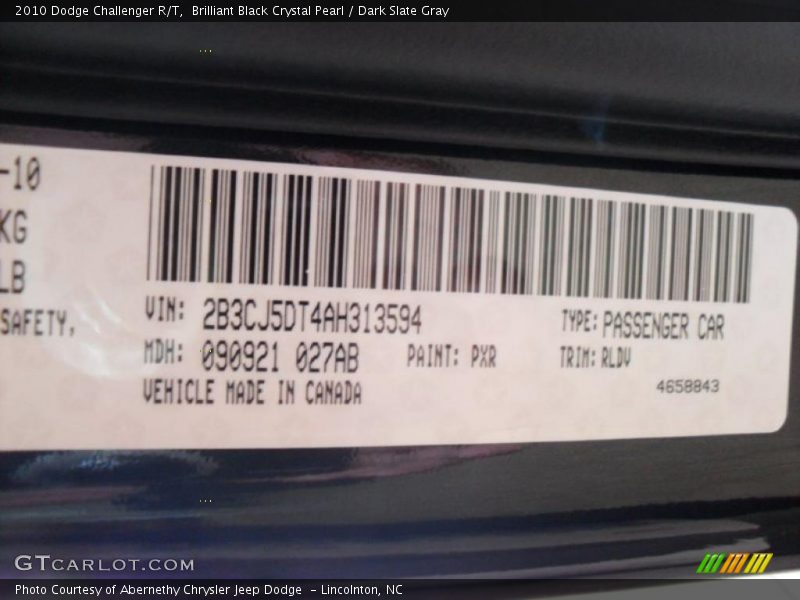Brilliant Black Crystal Pearl / Dark Slate Gray 2010 Dodge Challenger R/T