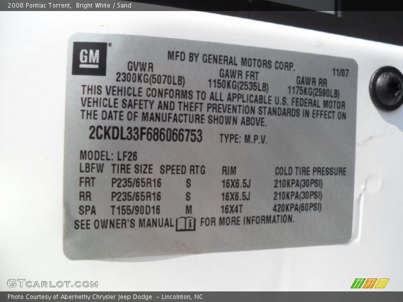 Bright White / Sand 2008 Pontiac Torrent