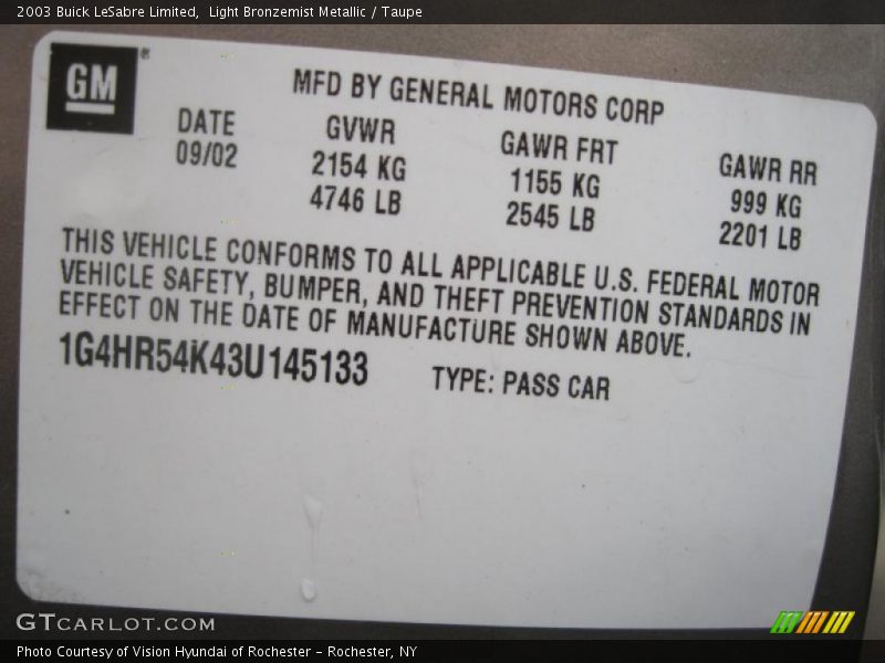 Light Bronzemist Metallic / Taupe 2003 Buick LeSabre Limited