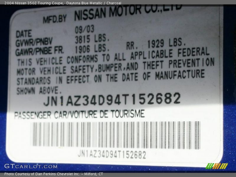 Daytona Blue Metallic / Charcoal 2004 Nissan 350Z Touring Coupe