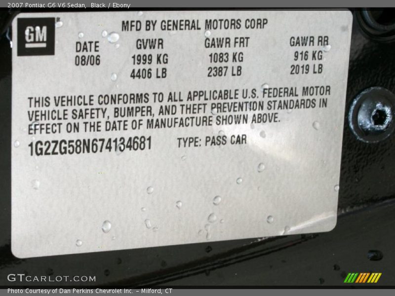 Black / Ebony 2007 Pontiac G6 V6 Sedan