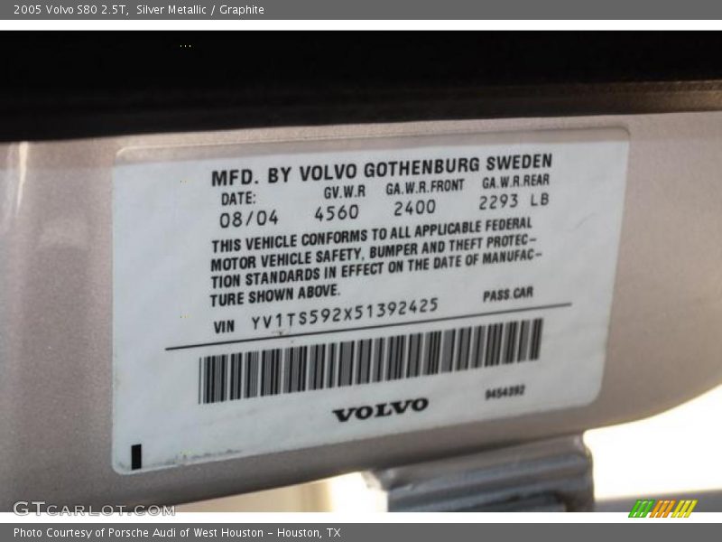 Silver Metallic / Graphite 2005 Volvo S80 2.5T