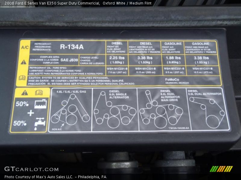 Info Tag of 2008 E Series Van E350 Super Duty Commericial