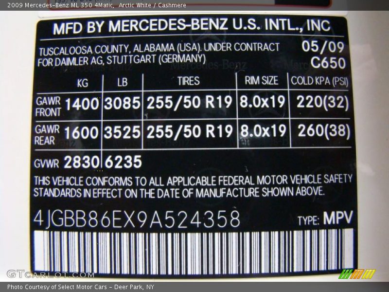 Arctic White / Cashmere 2009 Mercedes-Benz ML 350 4Matic