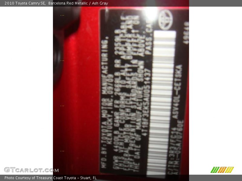 Barcelona Red Metallic / Ash Gray 2010 Toyota Camry SE