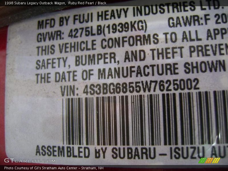 Ruby Red Pearl / Black 1998 Subaru Legacy Outback Wagon
