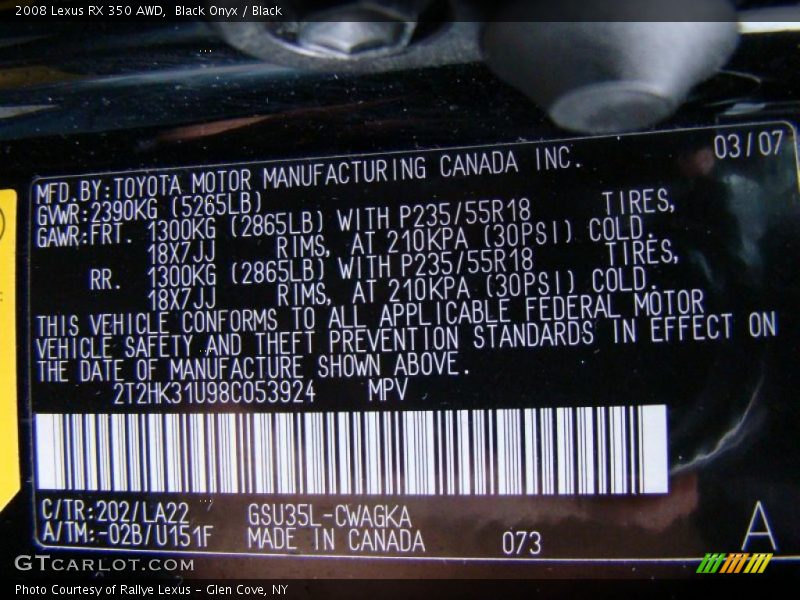 Black Onyx / Black 2008 Lexus RX 350 AWD