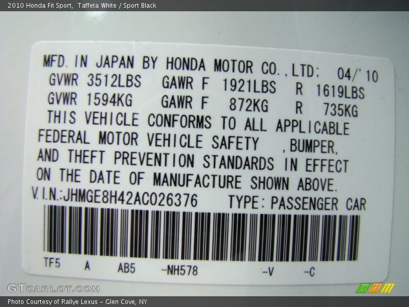 Taffeta White / Sport Black 2010 Honda Fit Sport