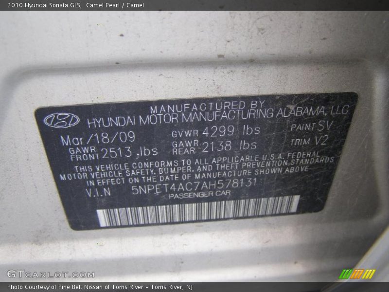 Camel Pearl / Camel 2010 Hyundai Sonata GLS