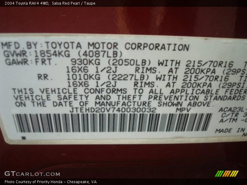 Salsa Red Pearl / Taupe 2004 Toyota RAV4 4WD