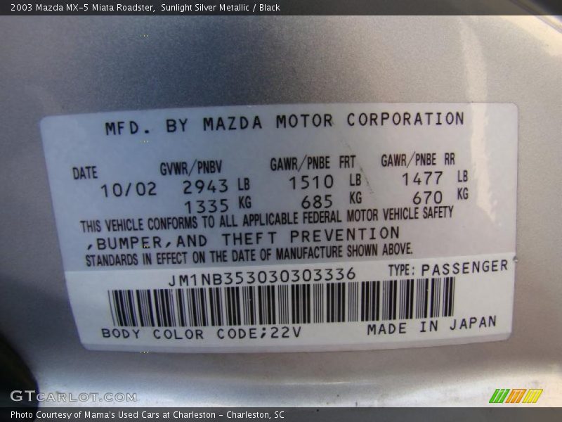 Sunlight Silver Metallic / Black 2003 Mazda MX-5 Miata Roadster