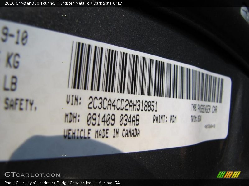 Tungsten Metallic / Dark Slate Gray 2010 Chrysler 300 Touring