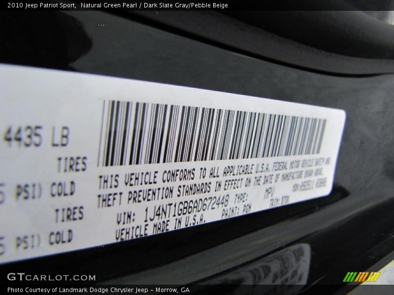 Natural Green Pearl / Dark Slate Gray/Pebble Beige 2010 Jeep Patriot Sport