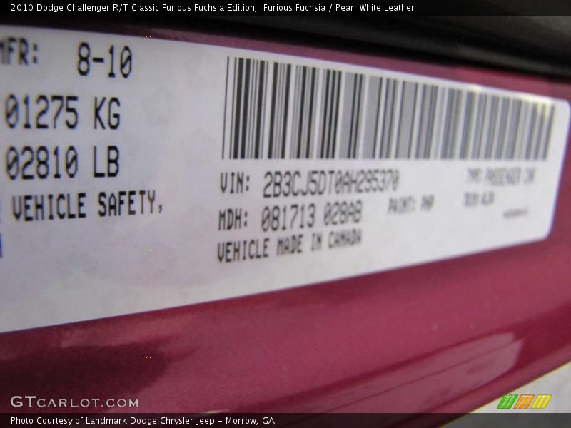 Furious Fuchsia / Pearl White Leather 2010 Dodge Challenger R/T Classic Furious Fuchsia Edition