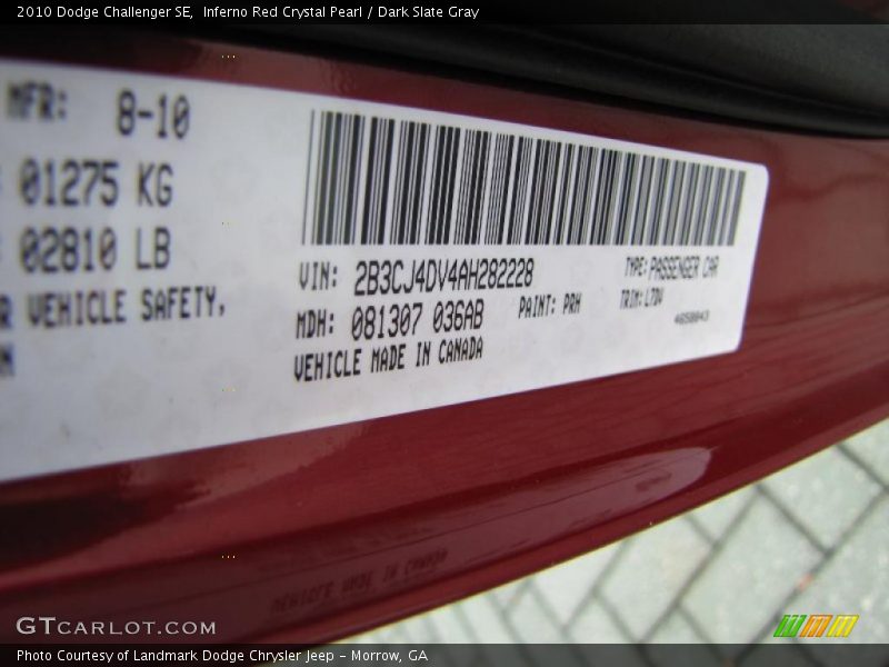 Inferno Red Crystal Pearl / Dark Slate Gray 2010 Dodge Challenger SE