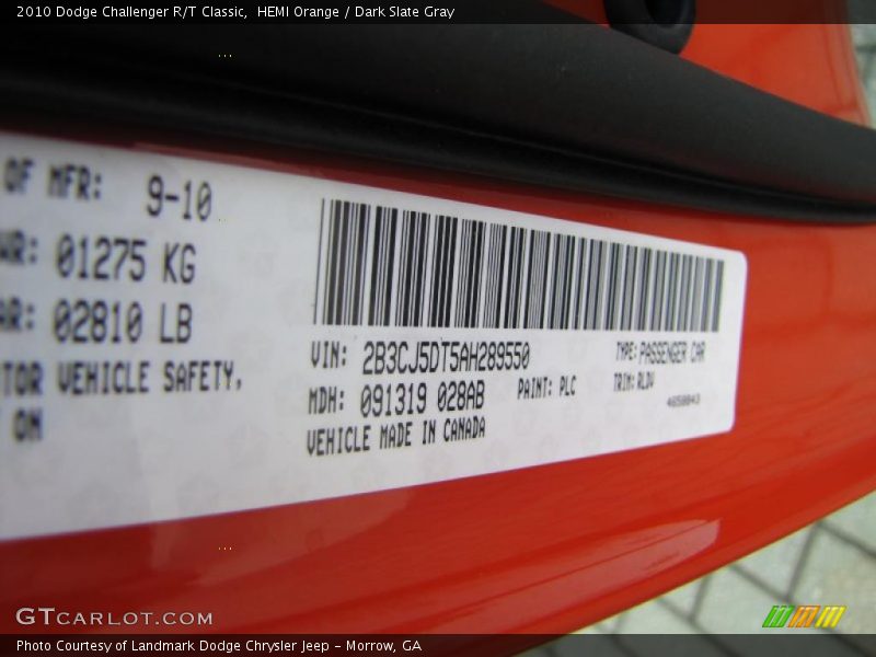 HEMI Orange / Dark Slate Gray 2010 Dodge Challenger R/T Classic