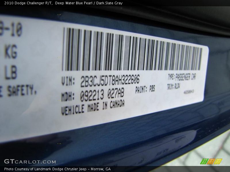 Deep Water Blue Pearl / Dark Slate Gray 2010 Dodge Challenger R/T