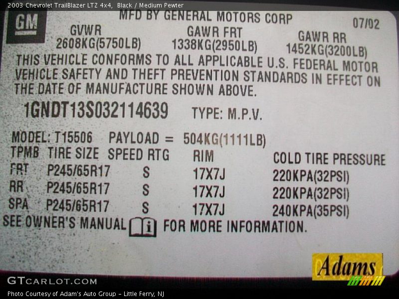 Black / Medium Pewter 2003 Chevrolet TrailBlazer LTZ 4x4