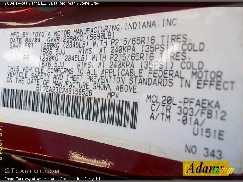 Salsa Red Pearl / Stone Gray 2004 Toyota Sienna LE