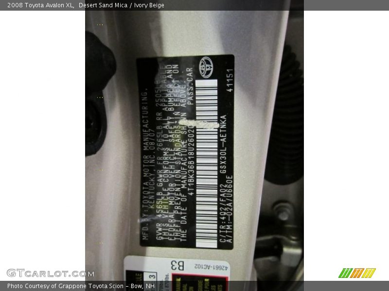 Desert Sand Mica / Ivory Beige 2008 Toyota Avalon XL
