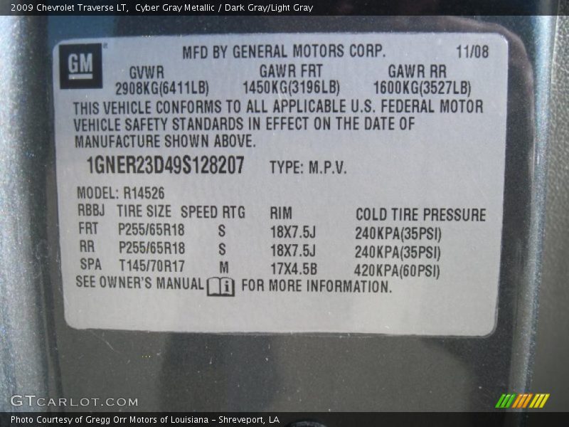 Cyber Gray Metallic / Dark Gray/Light Gray 2009 Chevrolet Traverse LT