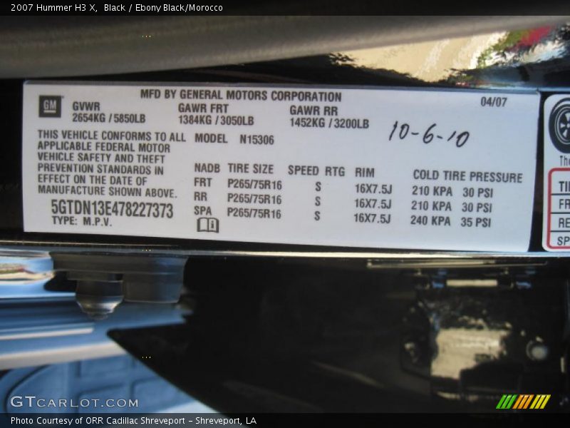 Black / Ebony Black/Morocco 2007 Hummer H3 X