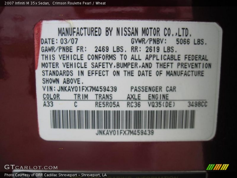 Crimson Roulette Pearl / Wheat 2007 Infiniti M 35x Sedan