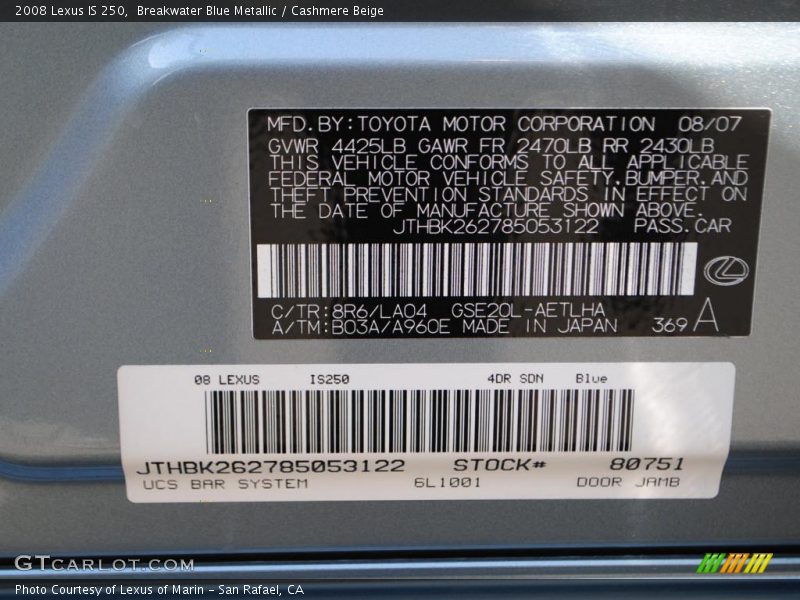 Breakwater Blue Metallic / Cashmere Beige 2008 Lexus IS 250