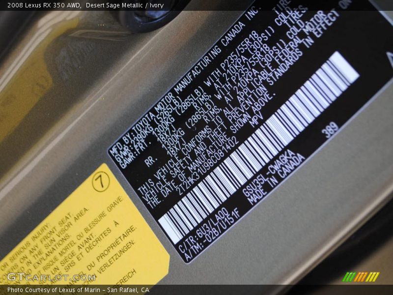 Desert Sage Metallic / Ivory 2008 Lexus RX 350 AWD