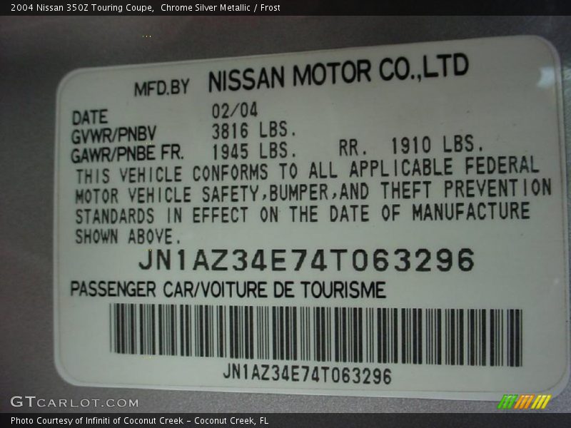 Chrome Silver Metallic / Frost 2004 Nissan 350Z Touring Coupe