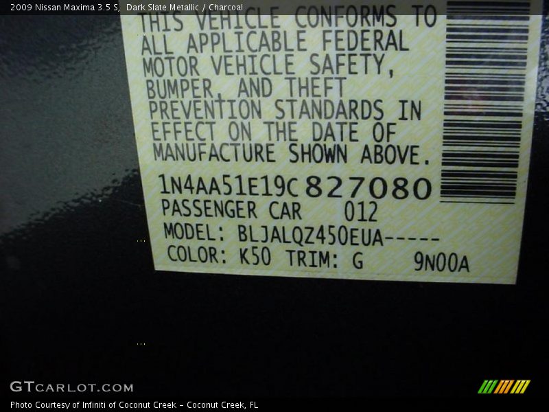 Dark Slate Metallic / Charcoal 2009 Nissan Maxima 3.5 S
