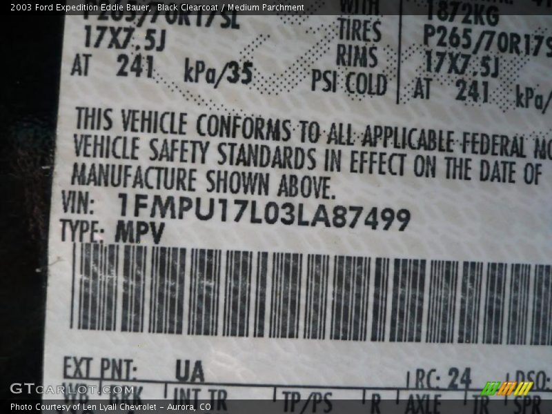 2003 Expedition Eddie Bauer Black Clearcoat Color Code UA