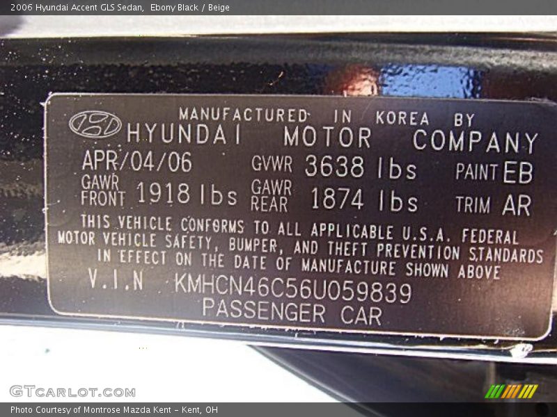 Ebony Black / Beige 2006 Hyundai Accent GLS Sedan