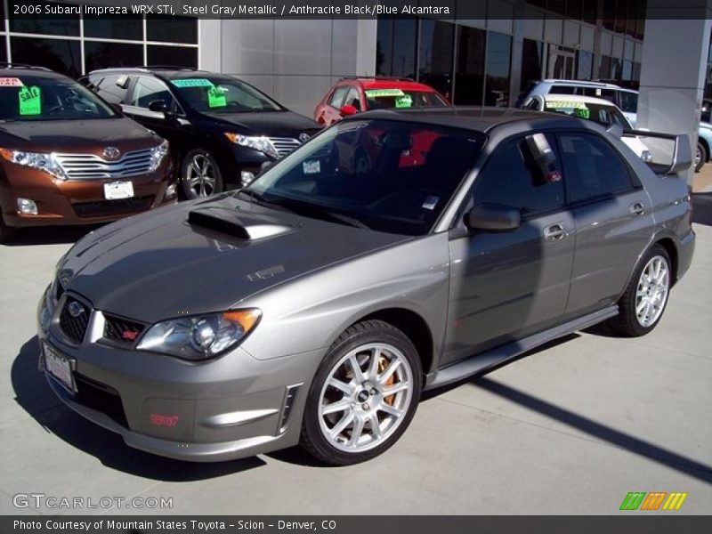Steel Gray Metallic / Anthracite Black/Blue Alcantara 2006 Subaru Impreza WRX STi
