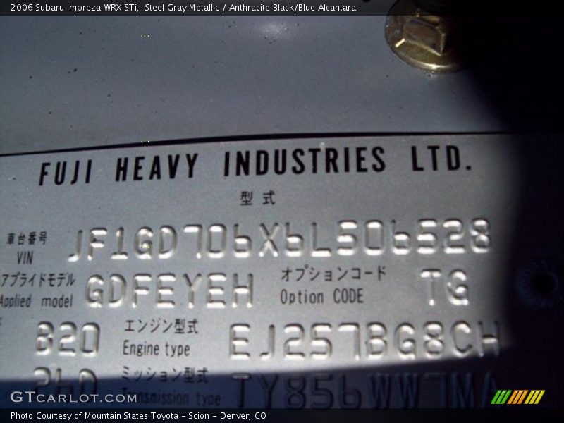 Steel Gray Metallic / Anthracite Black/Blue Alcantara 2006 Subaru Impreza WRX STi