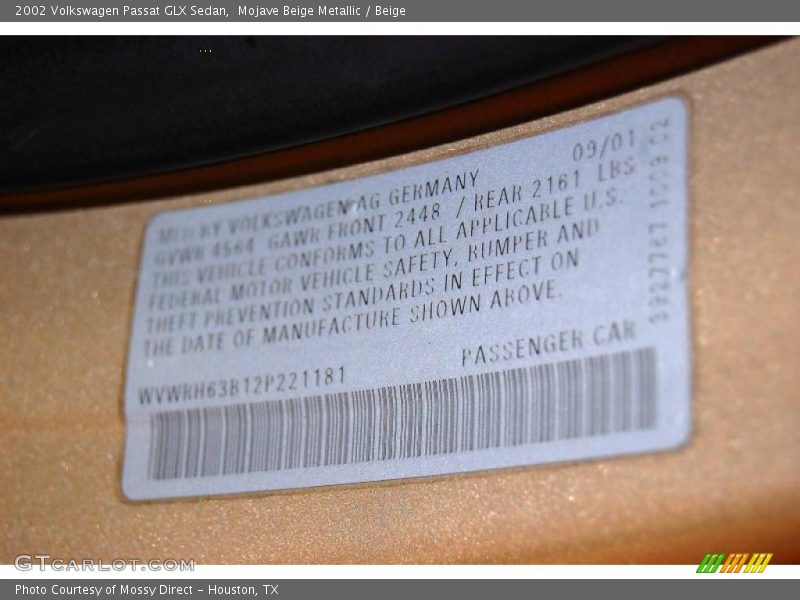 Mojave Beige Metallic / Beige 2002 Volkswagen Passat GLX Sedan