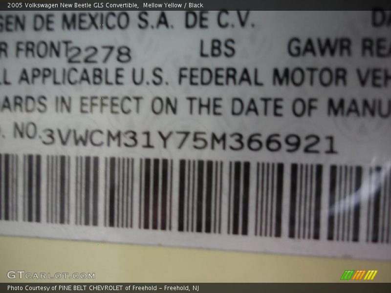 Mellow Yellow / Black 2005 Volkswagen New Beetle GLS Convertible