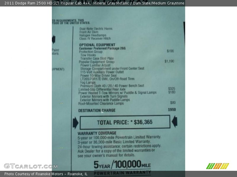  2011 Ram 2500 HD SLT Regular Cab 4x4 Window Sticker