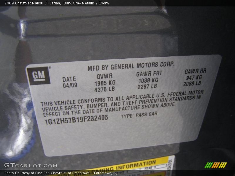 Dark Gray Metallic / Ebony 2009 Chevrolet Malibu LT Sedan