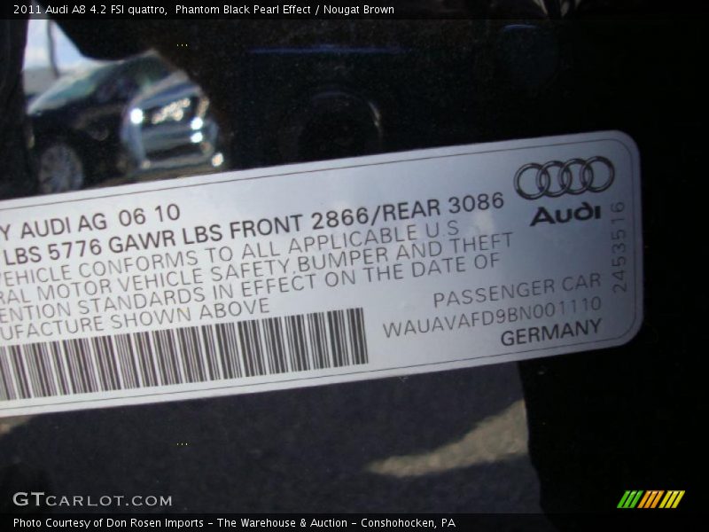 Info Tag of 2011 A8 4.2 FSI quattro