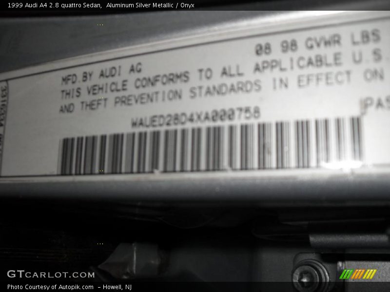 Aluminum Silver Metallic / Onyx 1999 Audi A4 2.8 quattro Sedan