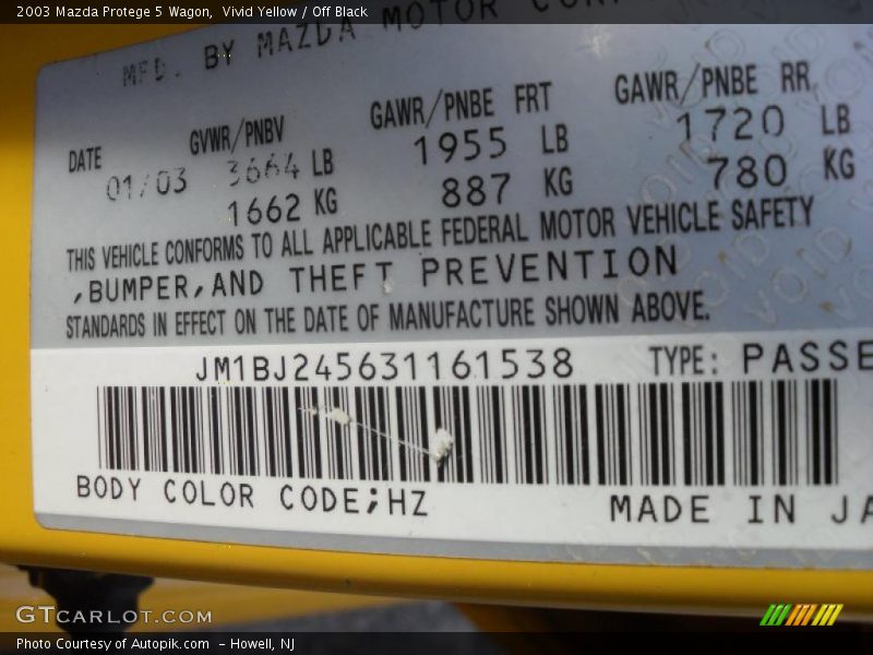 Vivid Yellow / Off Black 2003 Mazda Protege 5 Wagon