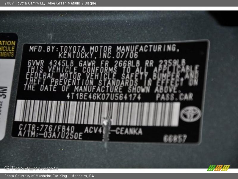 Aloe Green Metallic / Bisque 2007 Toyota Camry LE