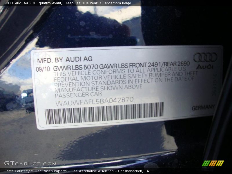 Info Tag of 2011 A4 2.0T quattro Avant